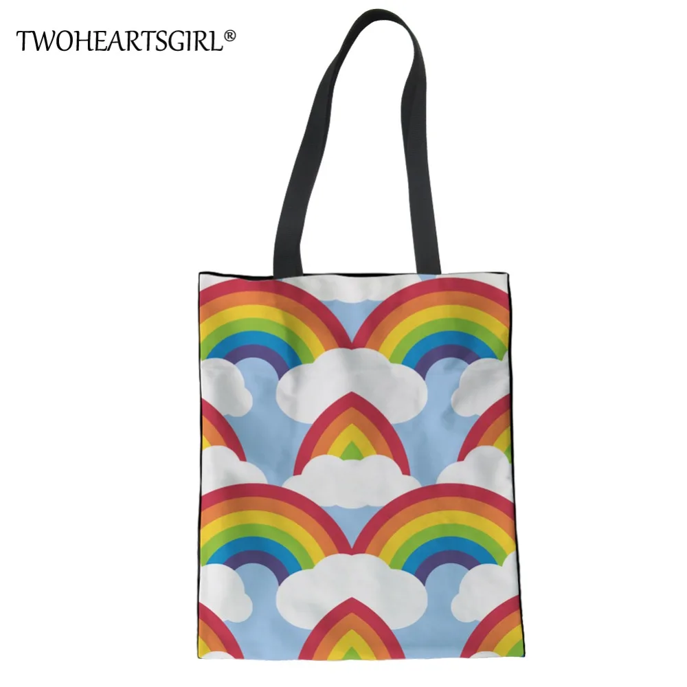

Twoheartsgirl Rainbow Dinosaur Prints Canvas Handbag for Women Casual Ladies Shopping Bags Fashion Shoulder Bag Girls Beach Bag