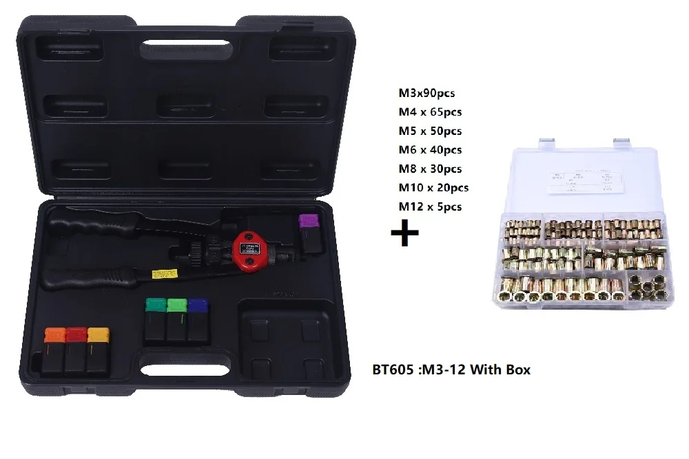 Nuts and 605 BOX BT605 M3/M4/M5/M6/M8/M10/M12 ручной Потяните заклепки пистолет клепки инструменты - Цвет: Nuts and 605 BOX