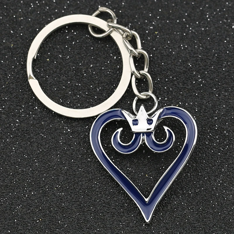 Kingdom Hearts Keychain Crown Sora Silver Color Blue Heart Enamel