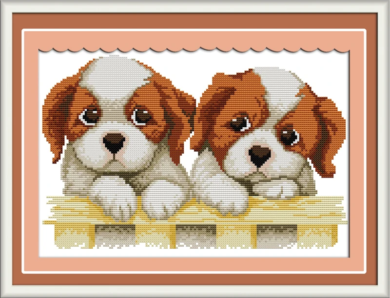 

Two puppies Counted 11CT Printed 14CT DMC Cross Stitch Set DIY Chinese Cotton Cross-stitch Kit Embroidery Needlework