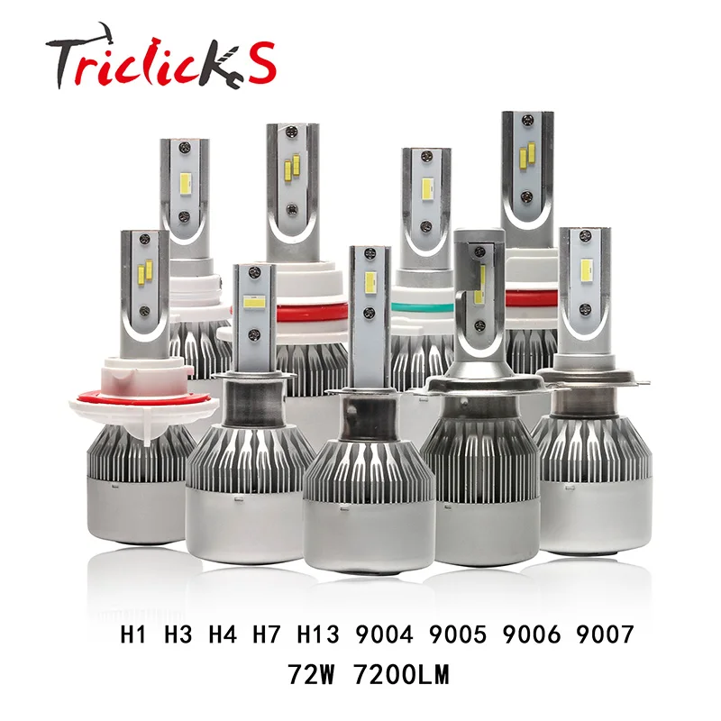 

Triclicks 72W 7200LM Imported Flip Chip LED Car Headlight H4 H7 H11 H1 H9 H8 H13 9004 9005 9006 9007 880 Hi-Lo Headlight Bulbs
