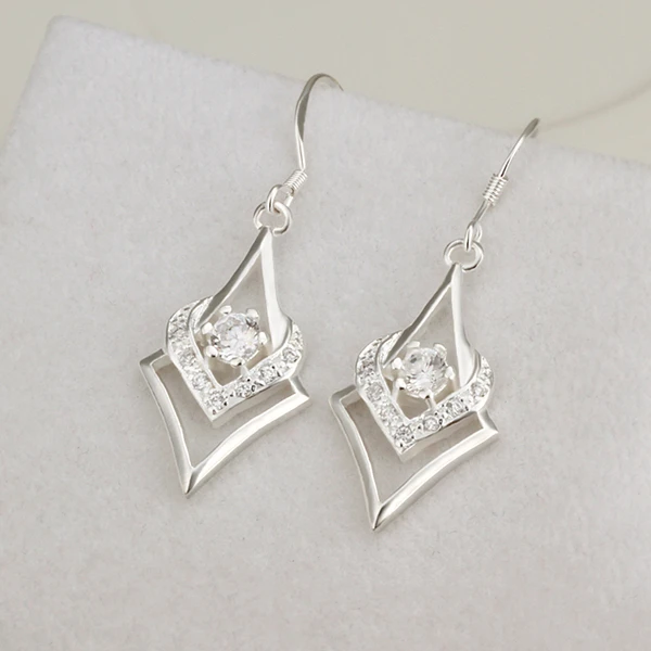 

925 sterling silver lucky open Prismatic white crystal stone heart bangle earring hook for women fine fashion trendy jewelry