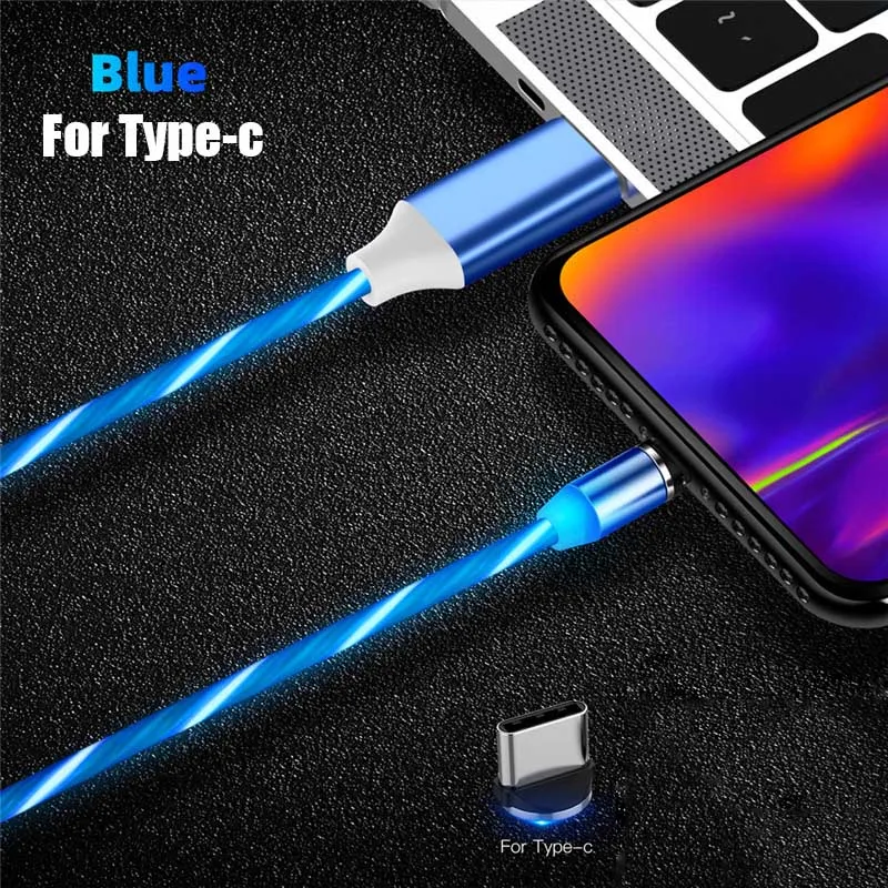 МАГНИТНЫЙ световой USB C Micro USB кабель 2A кабель для быстрой зарядки провод тип-c Магнитный зарядный кабель для телефона huawei P10 P20 - Цвет: Blue For Type-c