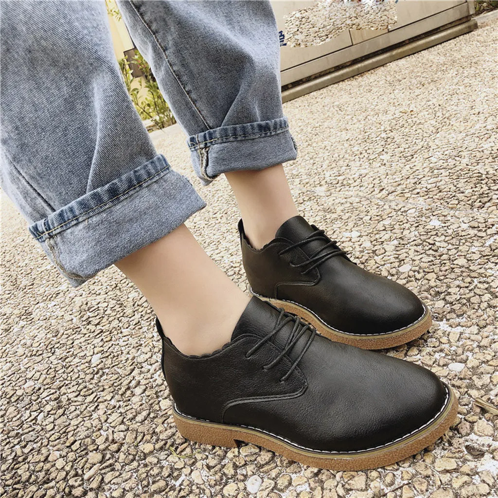 

Fashion Women's Retro Boots Winter Snow Boot Lace Up Leather Ankle Shoes Low Heel Ladies Waterproof Round Toe Party Big Size