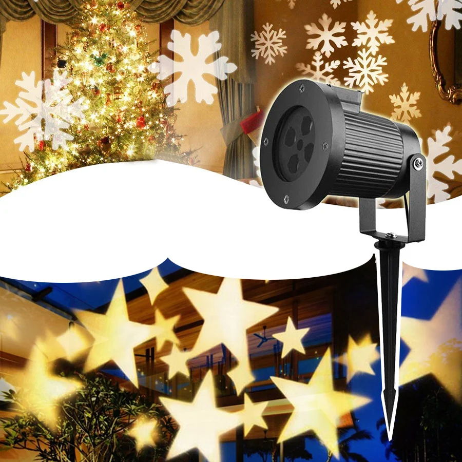 

Thrisdar Outdoor Snowflake Star LED Stage Light Home Garden Landscape Christmas Projector Lamps Star Snowfall LED Spotlight