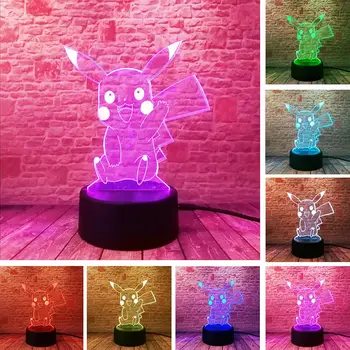 

3D Illusion LED NightLight Colourful Flash Light Glow in the Dark Nigh Desk Lamp Pikachu Figure Toys