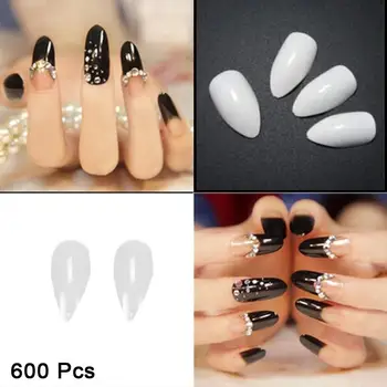 

600pcs/pack Beauty Pointy Stiletto Natural Nail Tips Salon Full Cover False French Nail Art Tips Fake Acrylic Nails Tool