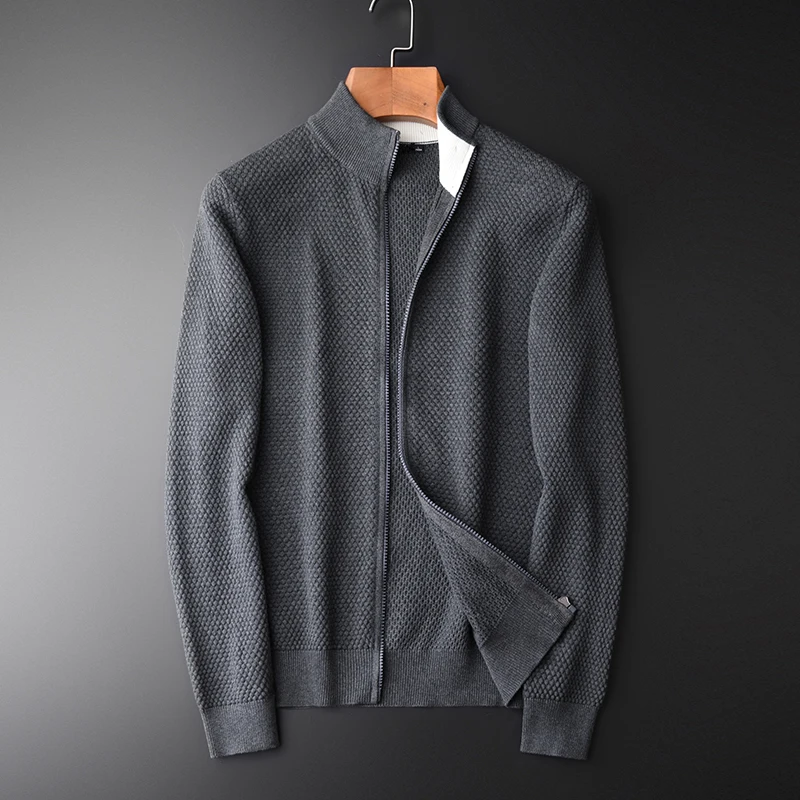 

Minglu Ananas Pattern Sweater Men Luxury Solid Color Stand Collar Sweater Male Cardigan Plus Size 4xl Fashion Slim Sweaters Man