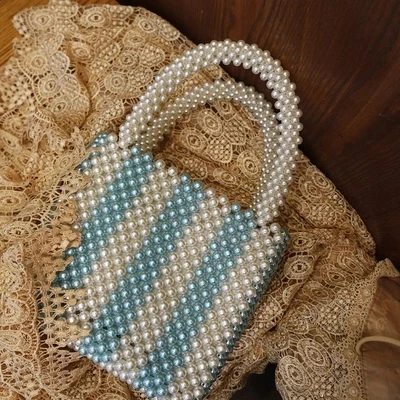 

NEW 2018 handmade pearl bag top-handle purse beaded bag Lady Evening Party bag luxury handbags for wholesale Vintage