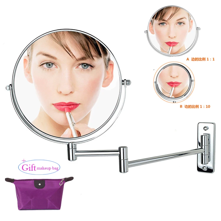 

Chrome round 8" wall mirror vanity mirror cosmetic mirror double-sided 10X magnifying mirror for Gift makeup bag Free Shipping