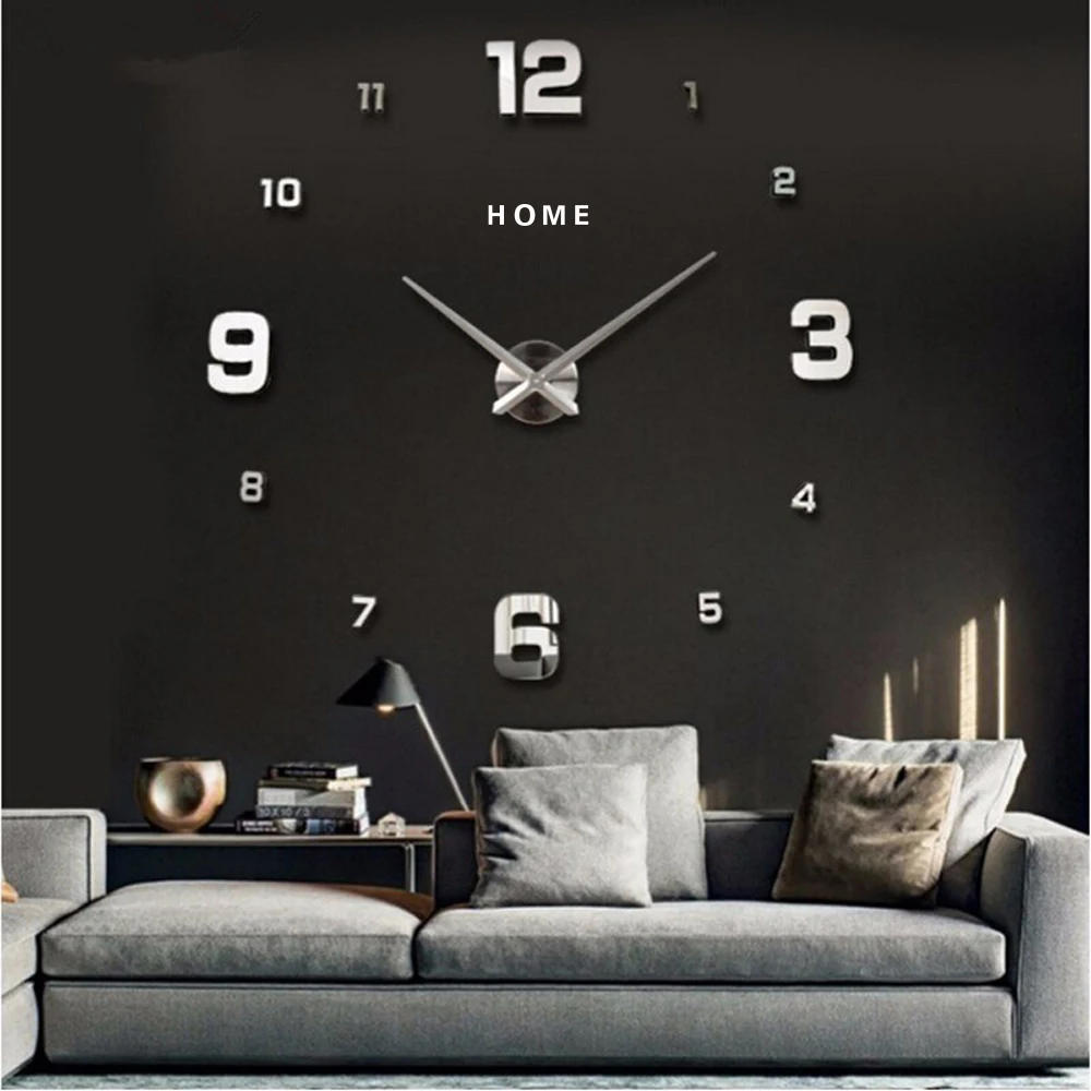 Big Digital Wall Clock Large Clock 3D DIY Acrylic Mirror Wall Sticker