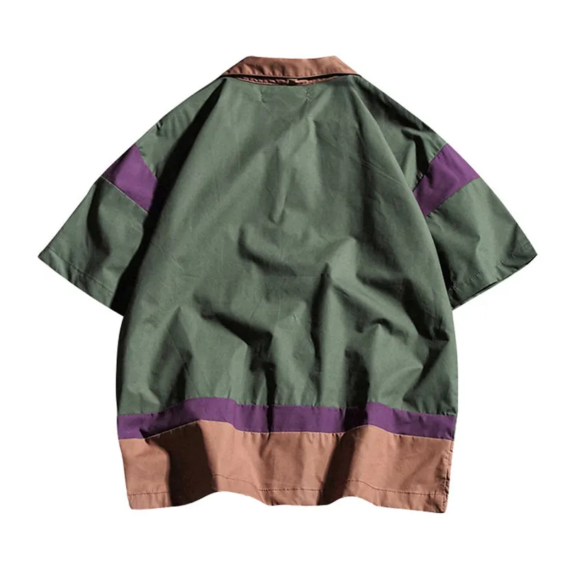 2019 Мужская рубашка Harajuku с коротким рукавом летняя рубашка уличная карго топы Мужские Винтажные Рубашки повседневные 100% хлопок Patckwork