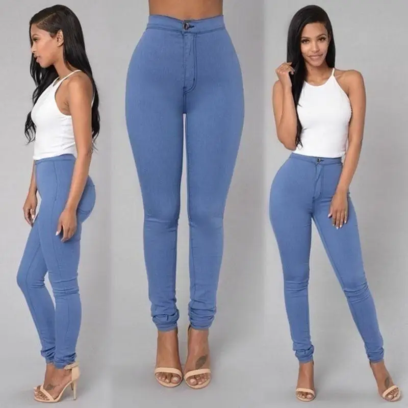 Обтягивающие джинсы для женщин с высокой талией, зимние джинсы с эффектом потертости и эффектом пуш-ап,, модные однотонные облегающие теплые узкие брюки для женщин - Цвет: Синий