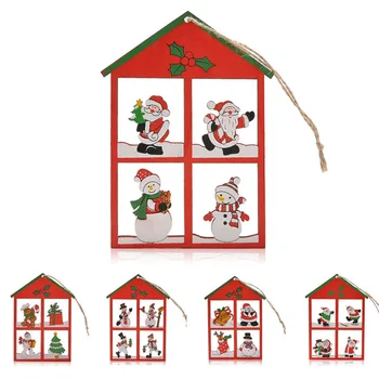

12pcs/set Different Style Cute House Shape DIY Wooden Christmas Tree Ornament New Year Door Dinning Room Decor Windows Pendant