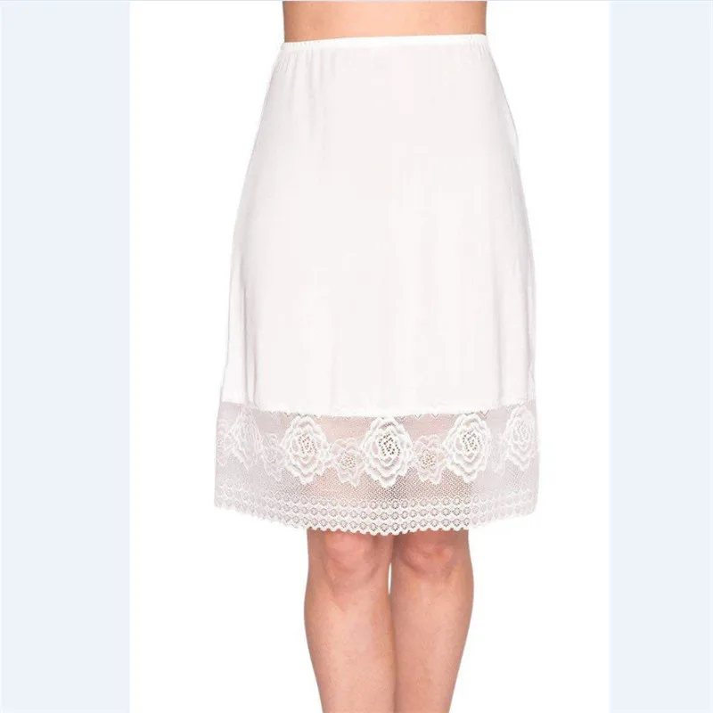 Повседневная винтажная Женская эластичная юбка с высокой талией, простая кружевная свободная Юбка До Колена, прямые юбки - Цвет: As picture shows