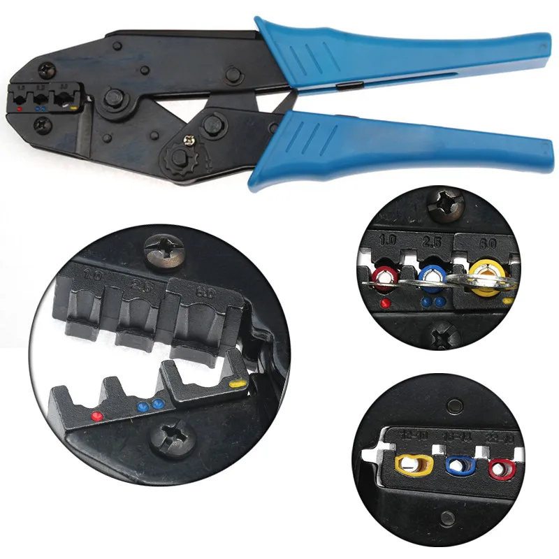 

Insulated Terminals Ratchet Crimping Pliers 1.0mm2/2.5mm2/6.0mm2 Cable Capacity Crimp Hand Tools For AWG 20-10 Connectors