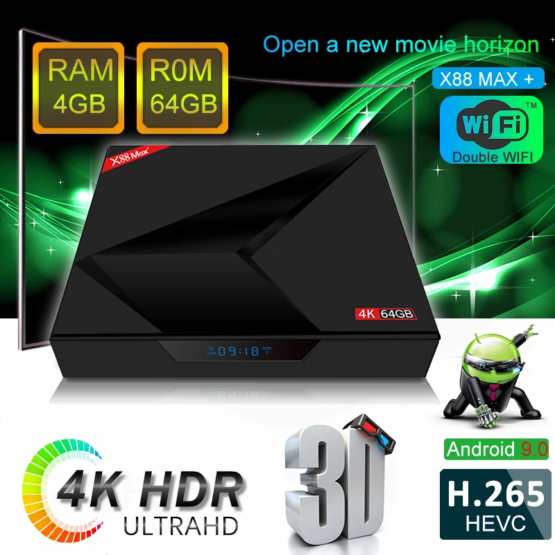  X88 Max plus TV box Android 9.0 4GB 64GB RK3328 2.4G/5G dual Wifi BT4.0 Type-c USB3.0 4K HD Media P