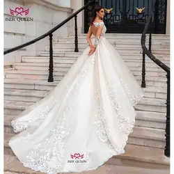 Sirena Vestidos De Boda с v-образным вырезом и длинными рукавами, изящная вышивка, открытая спина, иллюзия, элегантное Тюлевое сатиновое свадебное