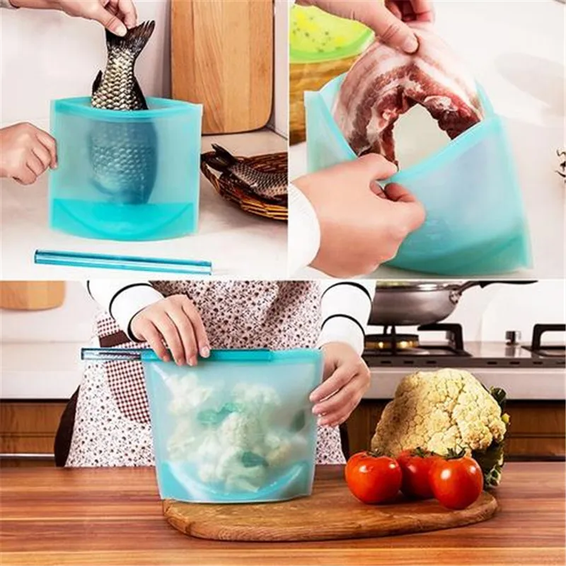 

1Pc Reusable Silicone Vacuum Seal Food Fresh Bag Fruit Meat Milk Storage Containers Refrigerator Bag Ziplock Kitchen Organizer