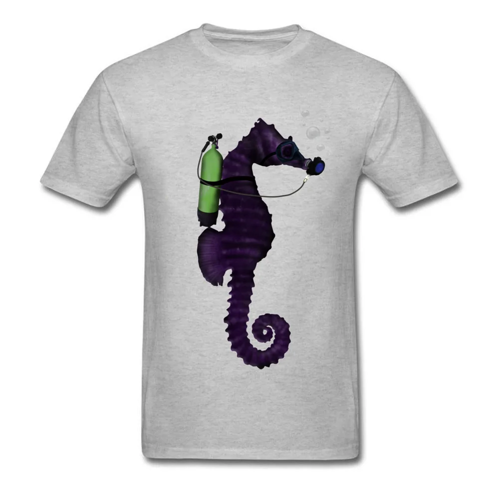 SCUBA SEAHORSE 100% Cotton Tshirts for Men Short Sleeve Funny Tops T Shirt Cheap VALENTINE DAY Crew Neck Tops Shirts Design SCUBA SEAHORSE grey