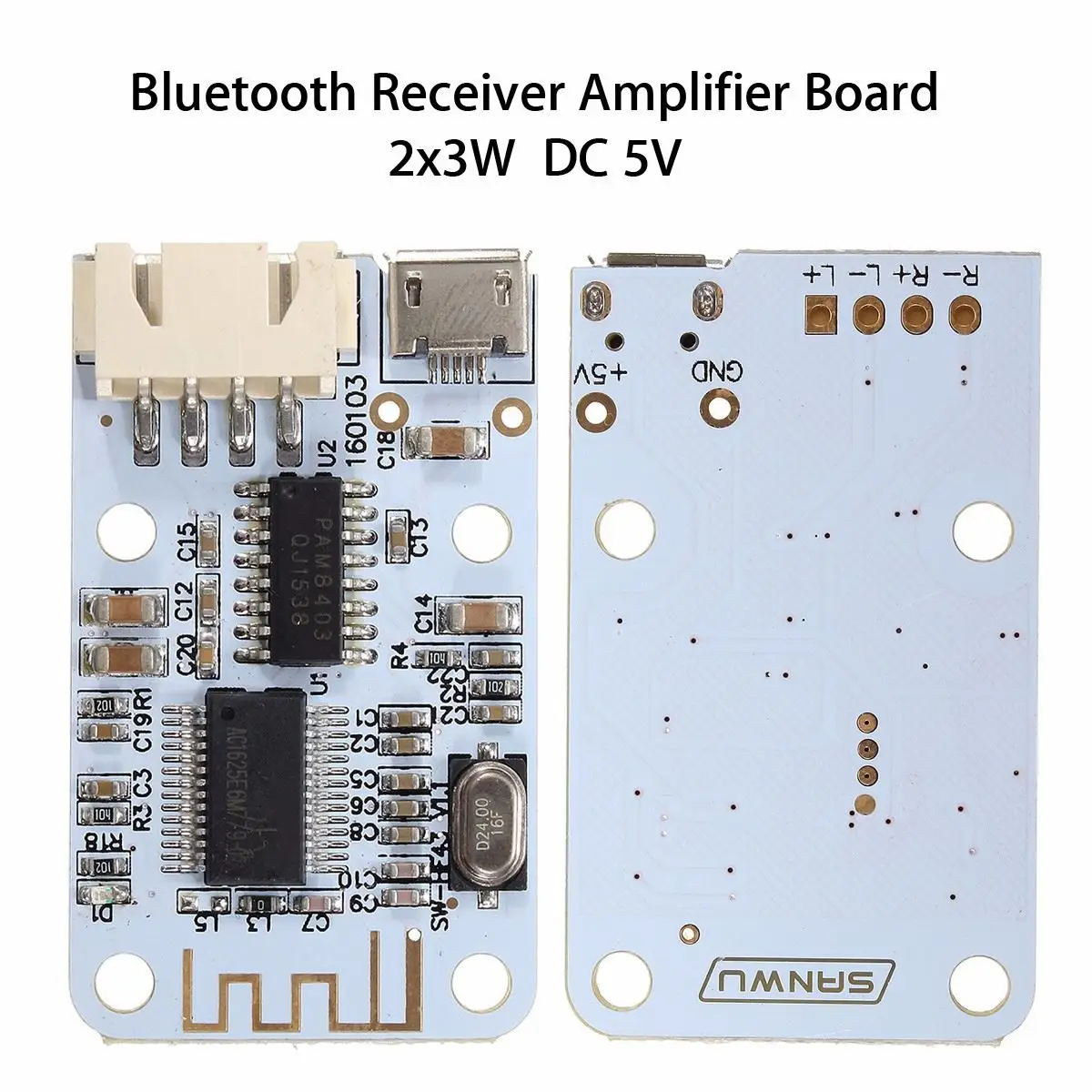 

1Pcs 2x3W Micro USB Wireless bluetooth Speaker Audio Receiver Digital Amplifier Board