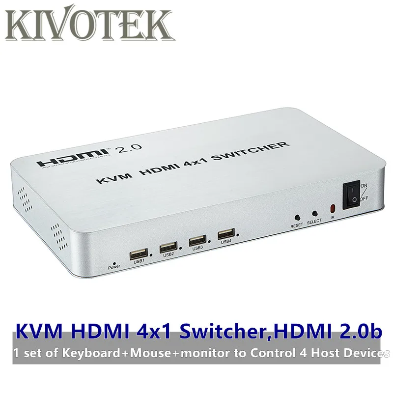 

4-port HDMI USB KVM Switcher 4kX2K HDMI 2.0b Switch 4X1 Control up to 4 HDMI Devices via Single USB Keyboard&Mouse Free Shipping