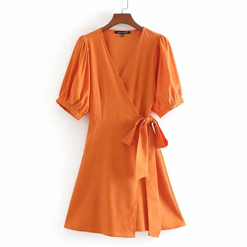 Women's Clothing Dress 2019 Solid Color V-Neck Short-Sleeved Belt Dress Ms Summer Street Sexy Slim Fit Trend Fashion Clothing