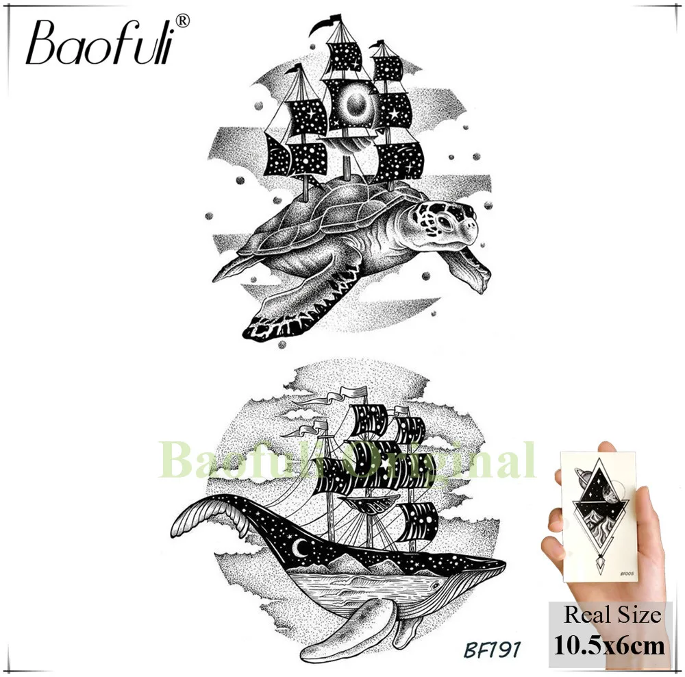 Baofuli السلاحف الطوطم أسود الحناء المحيط المؤقتة الوشم ملصق للماء الوشم هيئة الفن الذراع اليد وهمية الوشم النساء الرجال