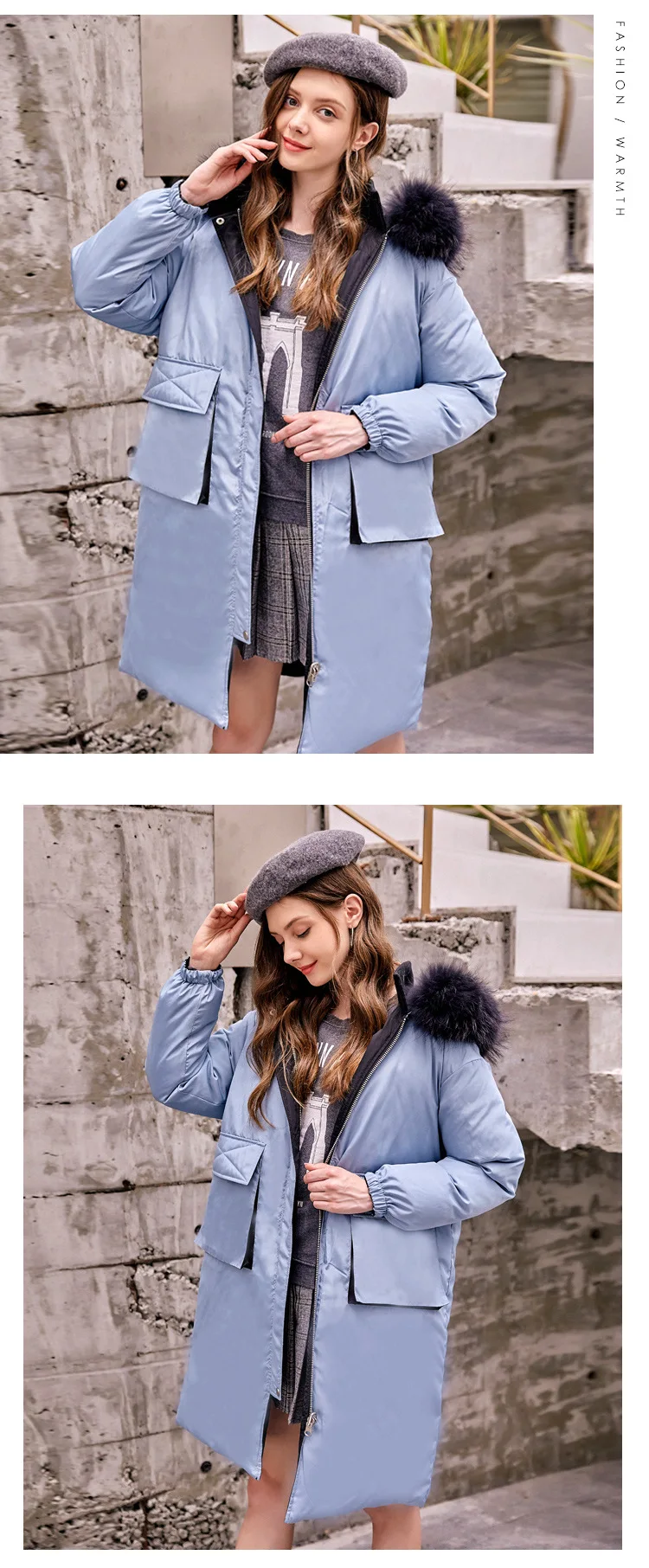 Элегантные Брендовые женские зимняя куртка одежда из меха енота большой меховой воротник можно носить на обе стороны Дамы Зимняя