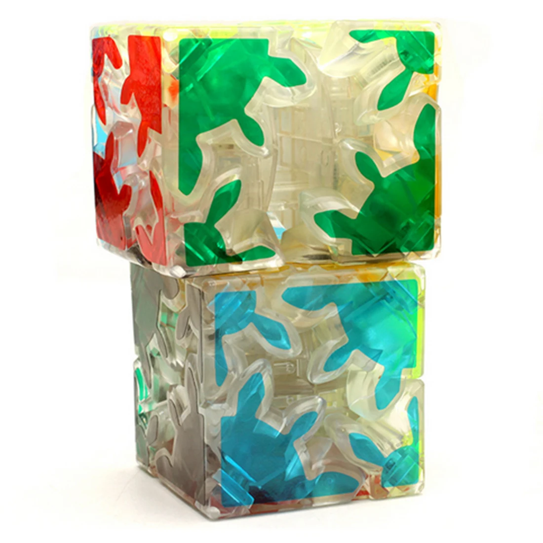 

Transparent 2x2 Magic Gear Cube Brain Teaser Speed Cube Puzzle Toy Transparent Sticker Cube