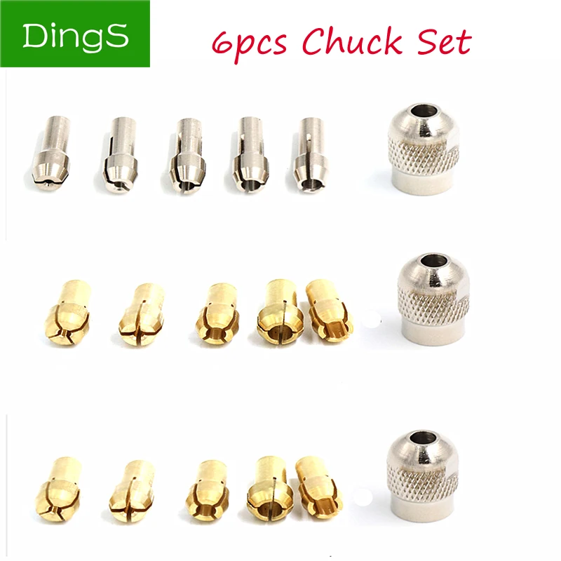 

6pcs Mini Brass Drill Chucks 1.0-3.2mm For Electronic Dremel Drill Collet Clamp Set 4.2/4.8mm Shank Power Tools Accessories