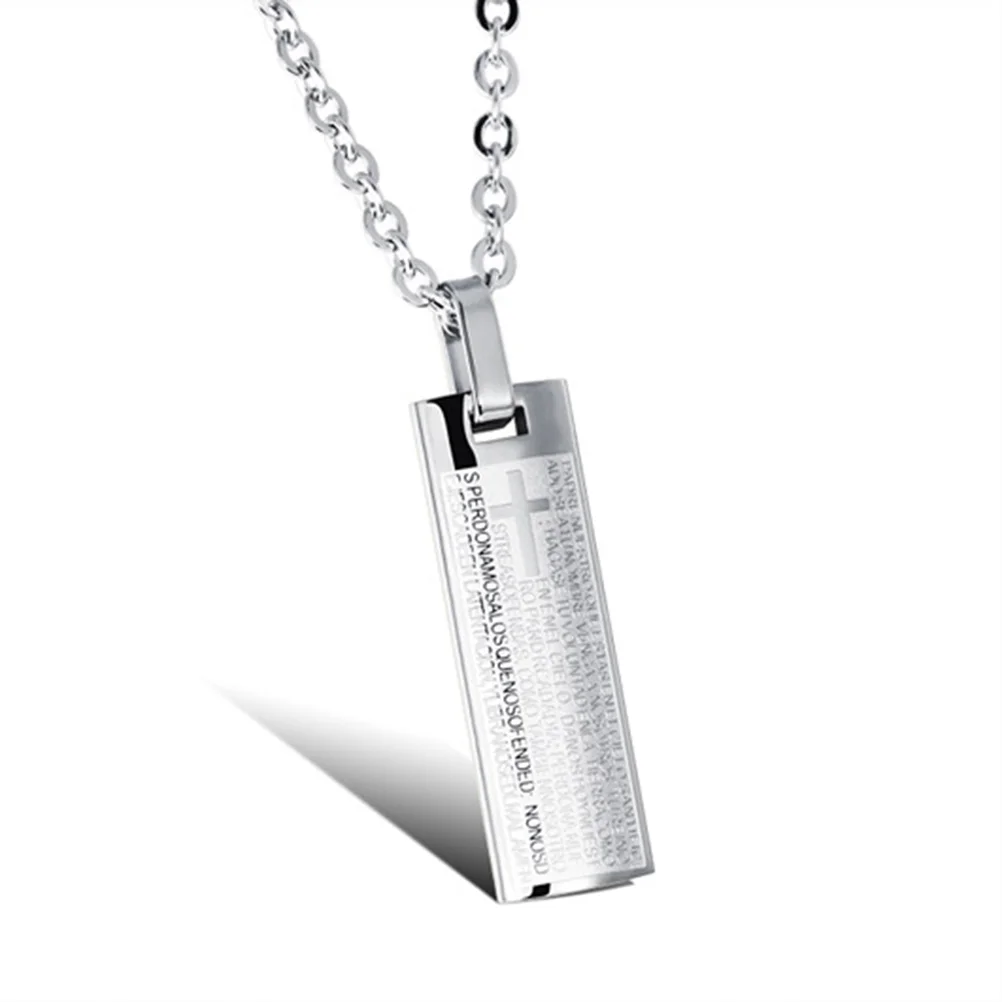 

Men's Titanium Steel Pendant Necklace Bible Cross Solid with 20 inch Chain