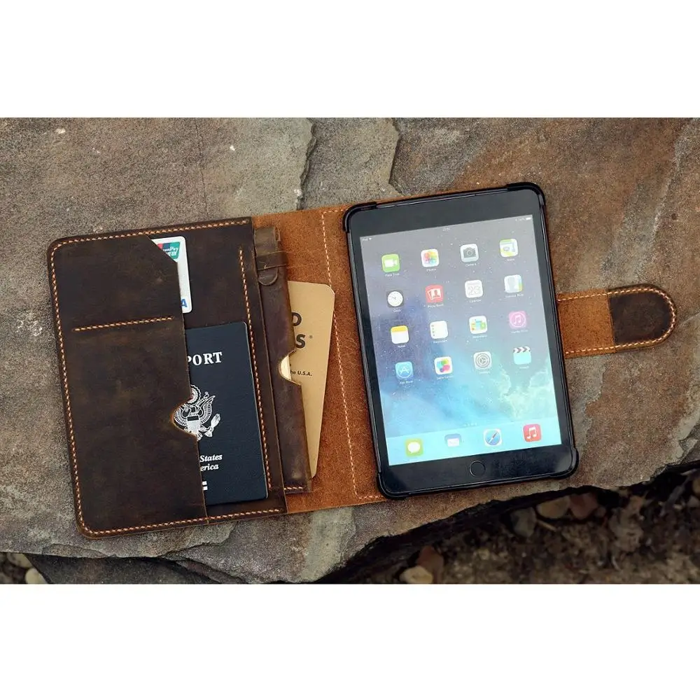 Handmade leather ipad mini 5 case with pencil holder custom leather iPad mini 4 5 cover portfolio folio case