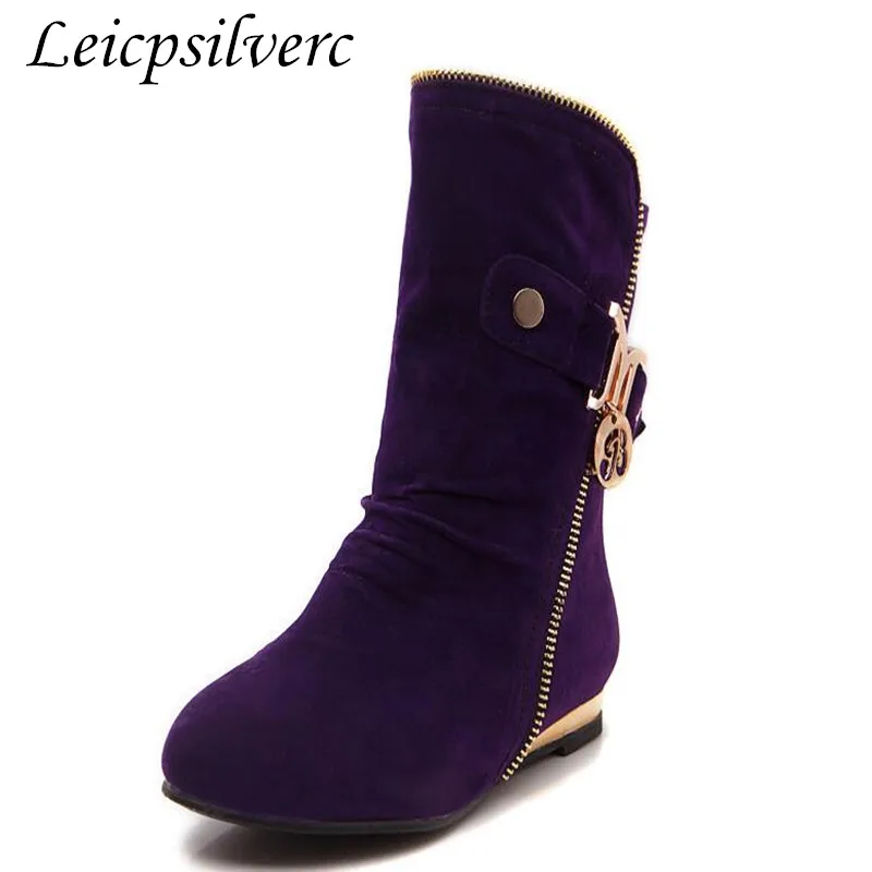 

Big size 32-43 New Hot sale Autumn boots Winter Women Buckle Zipper Flock Sequined Flats Black Yellow Purple Green