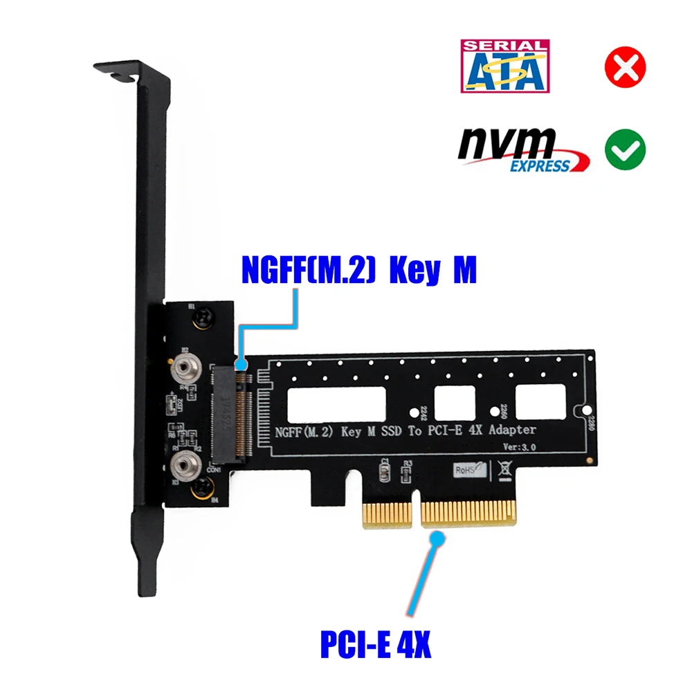 PCI Express 3 0x4 к M.2 NVMe SSD NGFF Pcie M2 переходная карта адаптер Suppor 2242 2260 низкопрофильный