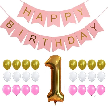 

Baby 1st Birthday Happy Birthday Background Decorations Latex Balloons +Foil Digital +Letter Flag Drop Shipping