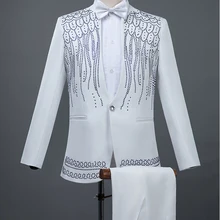 Настоящая мужская черная/белая куртка для выступления со стразами в китайском стиле/вечерние/танцевальные/Поющие/сценические выступления/куртка и брюки