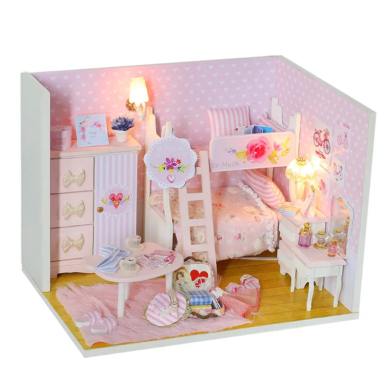 IiE CREATE Dollhouse Q0010 розовая девочка miniatue DIY комплект с подсветкой и пылезащитным покрытием