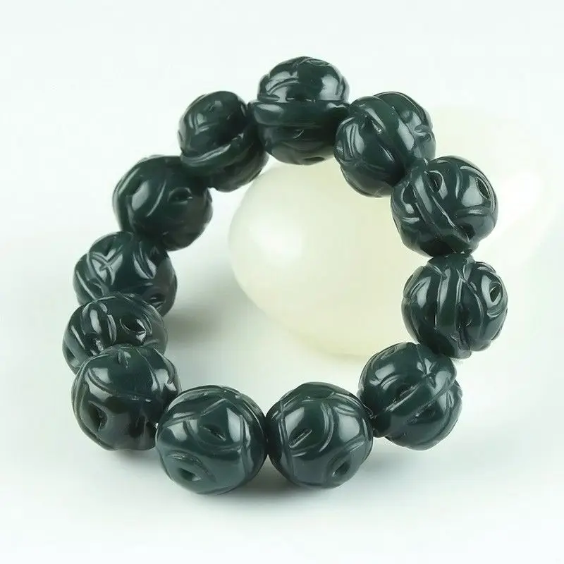 Chinese Hand Carved jade Bead Natural Hetian jade Bracelet-in Figurines