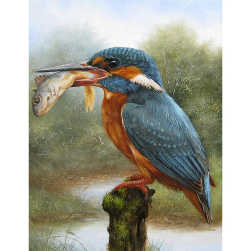 

5D DIY Full Square/Round Drill Diamond Painting Cross Stitch "Kingfisher & Fish" Rhinestone Embroidery Home Mosaic Decor Gift