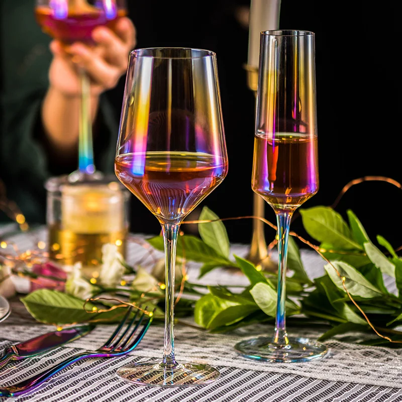 

2 PCS /Set Creative Colorful Glass Cup Champagne Wine Cup Table Decoration Crystal Wine Goblet Wedding Glasses Birthday Gifts