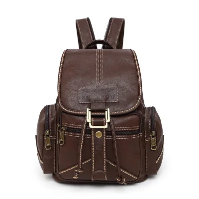

Vintage Backpack Women Cow Leather Backpack Wearable Zipper Backpack Burgundy Solid Color Backpack Street Style