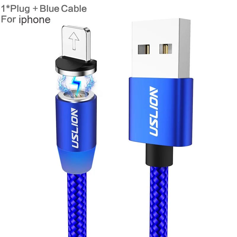 USLION 1 м 3 А магнитный usb-кабель для быстрой зарядки с разъемом типа C светодиодный магнитный кабель для Iphone XS 7 XR samsung - Цвет: Blue For iphone
