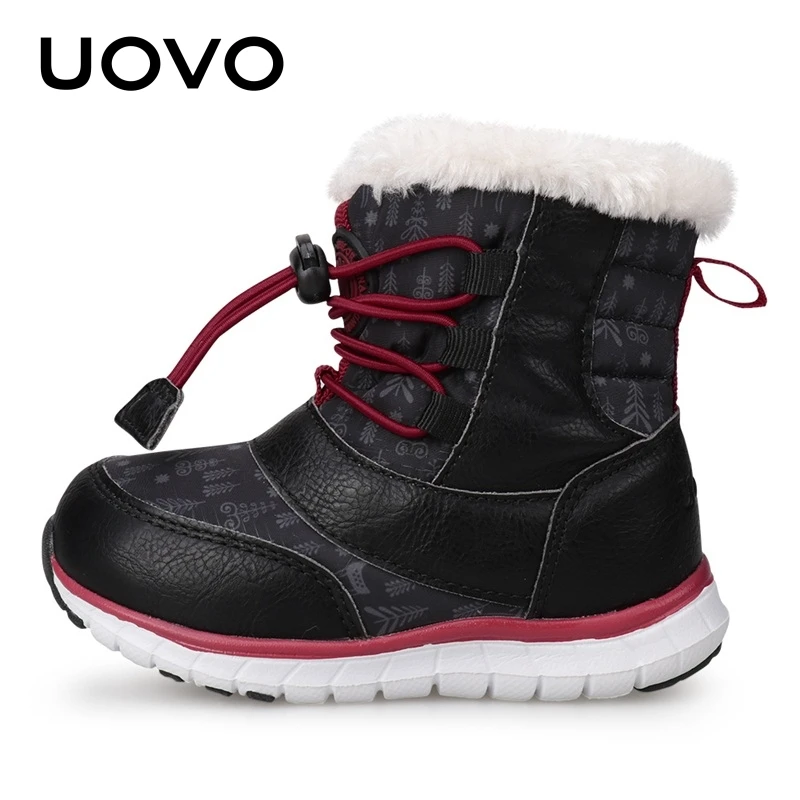  UOVO 2019 Black Snow Boots Kids Winter Boots Boys Waterproof Shoes Fashion Warm Baby Boots For Boys