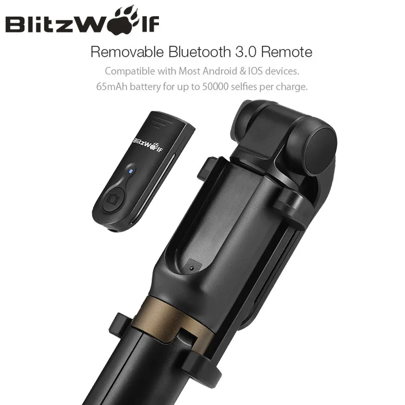 BlitzWolf BS3 3 в 1 Универсальный беспроводной Bluetooth Selfie Stick Мини-Штатив Выдвижной Складной Монопод Live Stream Live для iPhone 11 Pro X XR 8 Для Samsung Xiaomi 10 poco f2 pro Huawei... ► Фото 2/6