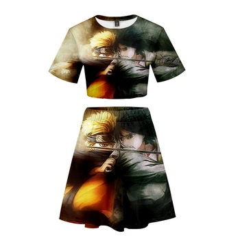 

NARUTO Uzumaki Naruto Uchiha Sasuke Short Sleeve Skirt Set Animec Kakarot Summer Sports Girls Leisure Print Novelty Top Luxury