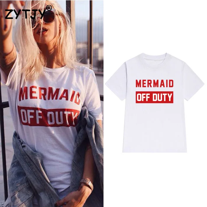 Женская футболка с надписью mermaid off duty хлопковая Повседневная забавными буквами