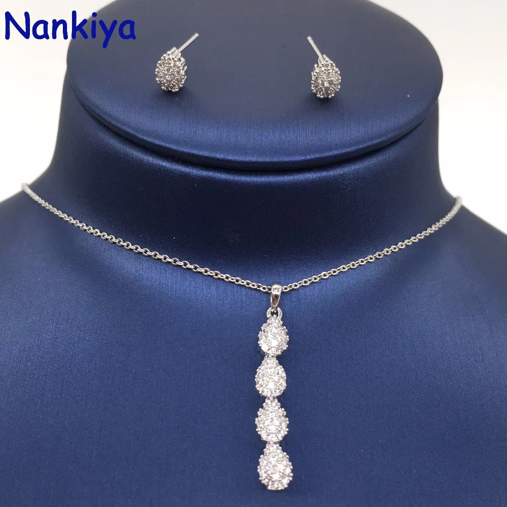 Классические серьги гвоздики и ожерелье Nankiya в форме капли воды комплект