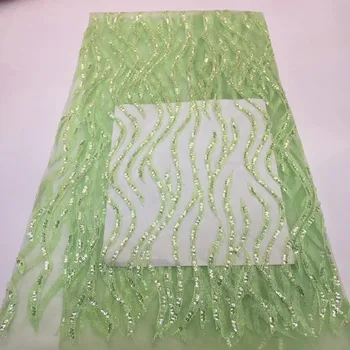 

Beautiful African Mesh Lace Fabric French Net With Sequins Laces 2019 High Quality African Tulle Mesh Lace Fabrics 5Yards A1969
