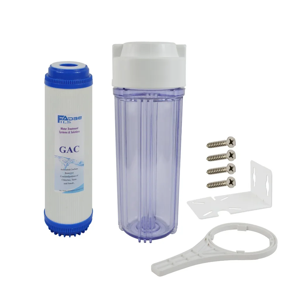10-Inch Slim Water Filter Housing 1/4-Inch Outlet/Inlet with GAC Filter,Wrench, Bracket, and Screws(Transparent,Double Oring) 10-Inch Slim Water Filter Housing 1/4-Inch Outlet/Inlet with GAC Filter,Wrench, Bracket, and Screws(Transparent,Double Oring)